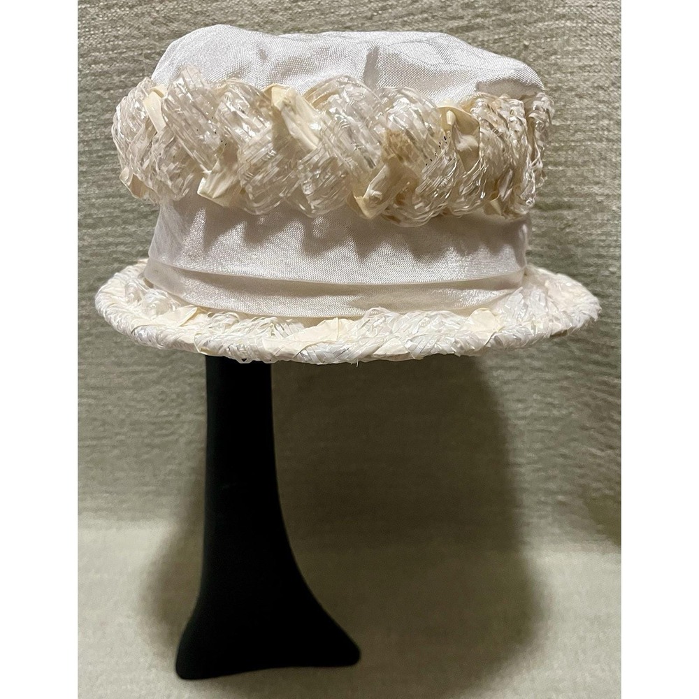 Vintage White Woven Trim Pillbox Hat Formal Church Wedding Headpiece